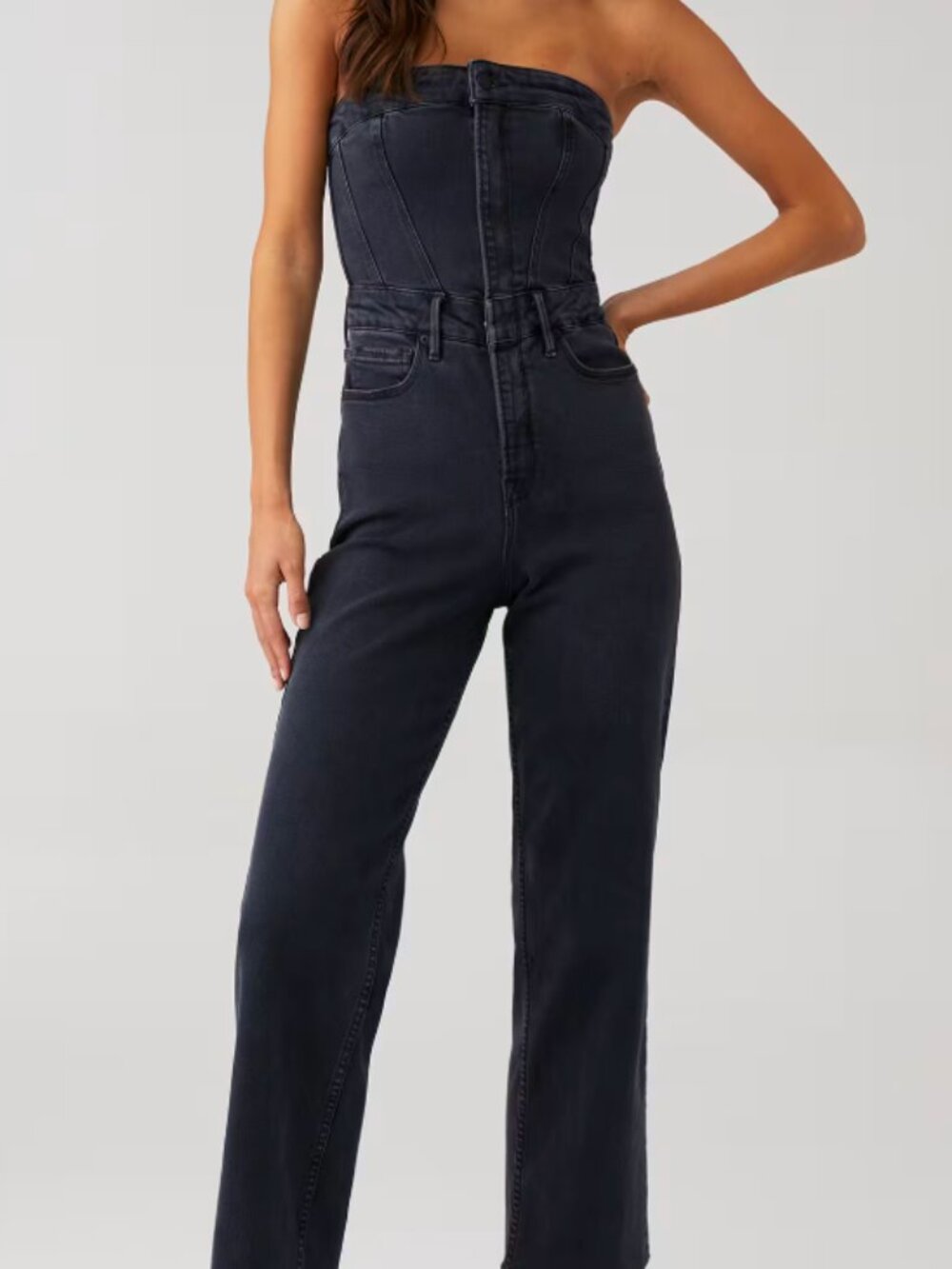 Good American Tube 90s Corset Denim Jumpsuit NWT Black L